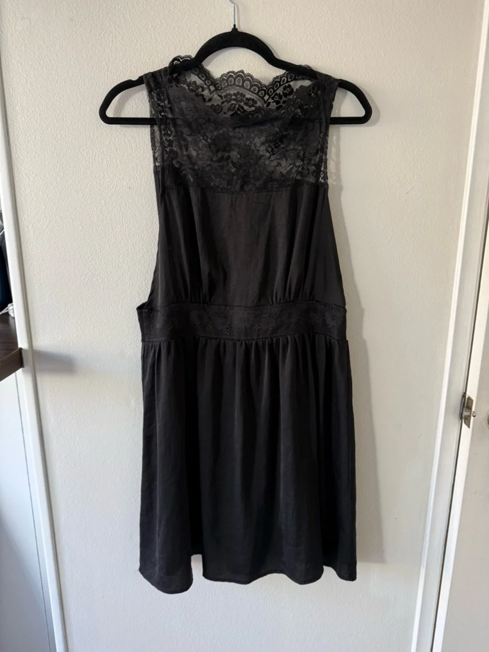 Free People Tea for Two Lace Trim Black Dress